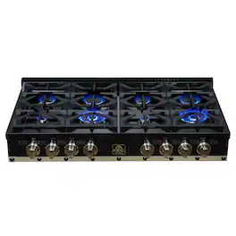 Forno Appliances - 48 in. Wide 8 Burner Ambassador Built-In Gas Cooktop - Black - Black