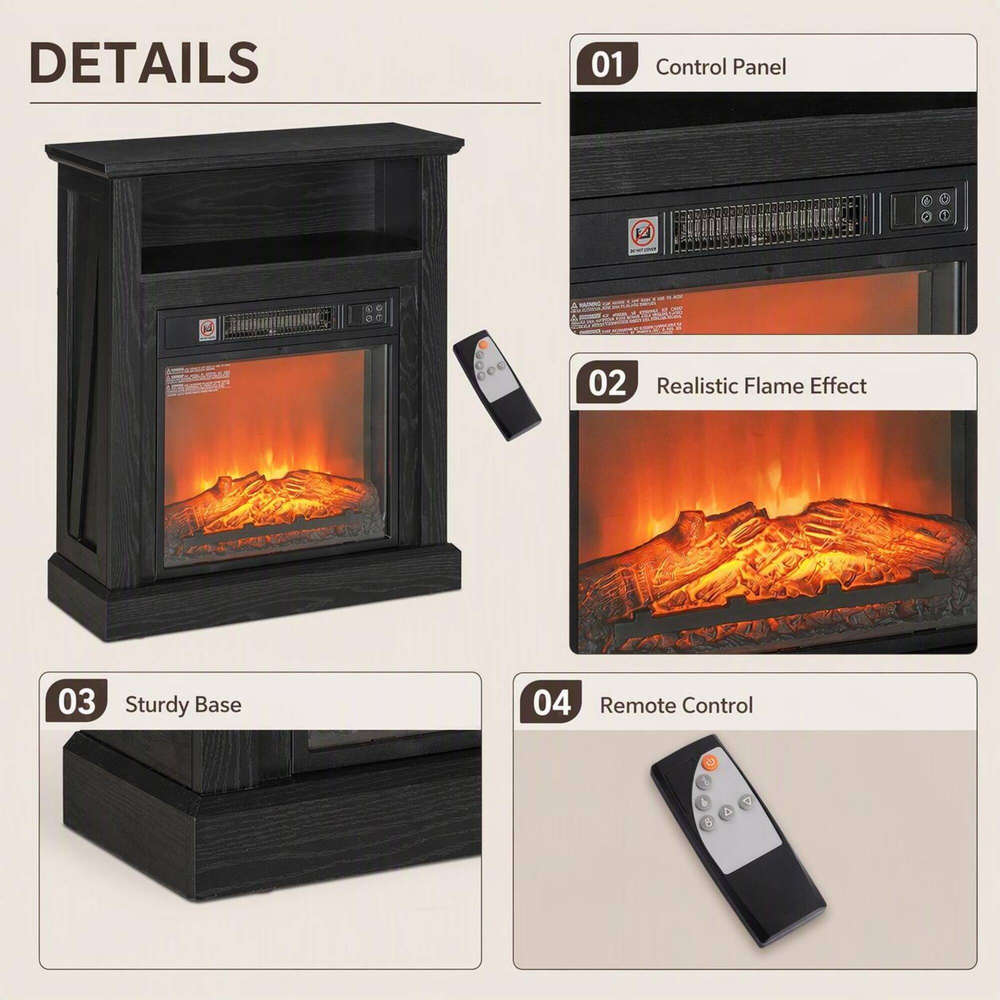 DETAILS
01 Control Panel
02 Realistic Flame Effect
03 Sturdy Base
04 Remote Control