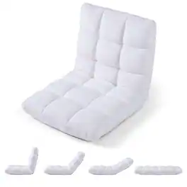 Costway - Floor Chair with Back Support, 14-Position Adjustable Back, Thick Sponge Padding - White