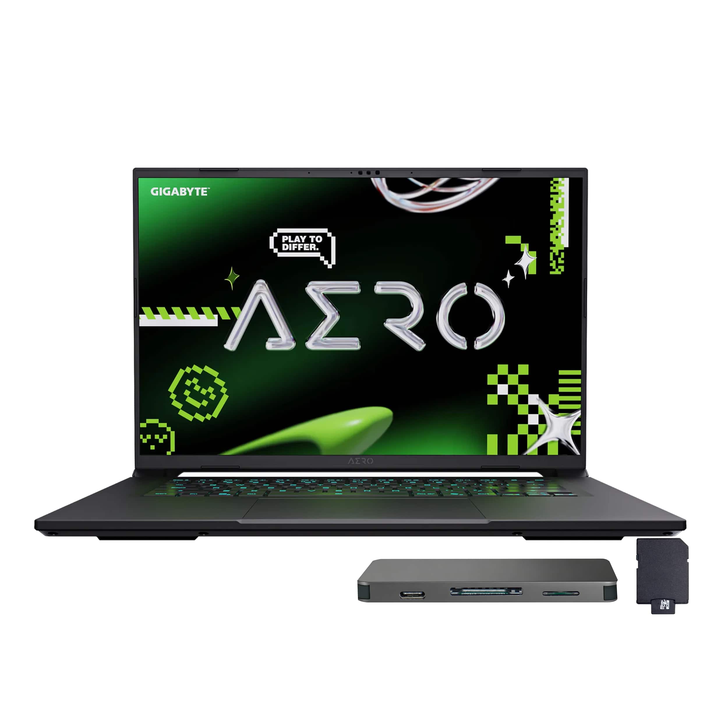 GIGABYTE - AERO X16 16" WQXGA Gaming Laptop,Ryzen Al 7 350,64GB RAM,2TB SSD+1TB Dock Set,GeForce RTX 5060,Win 11 - Gray