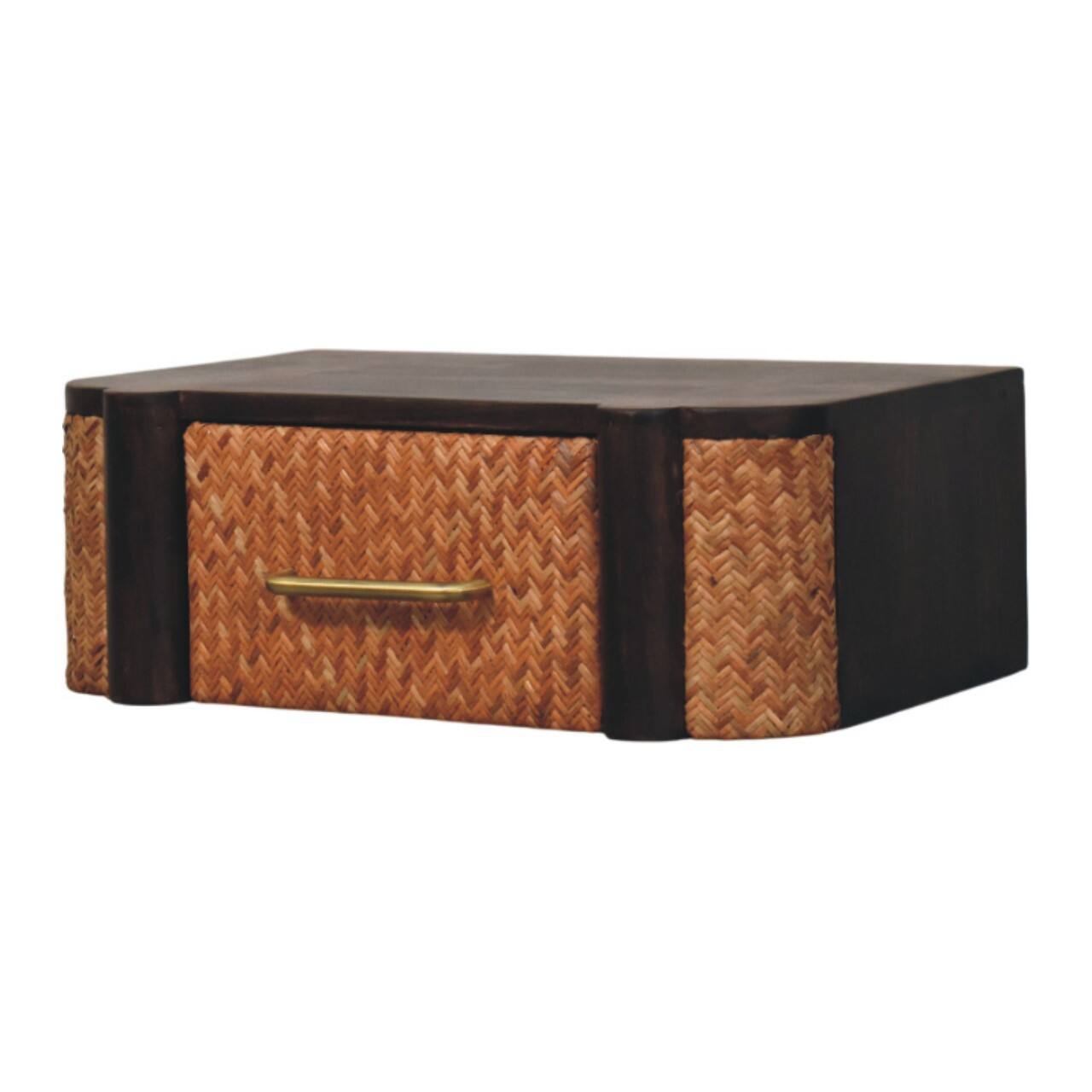 Left. Artisan Furniture - Artisan Furniture Solid Wood Rattan Curve Wall-Mounted Drawer - Dark Brown.