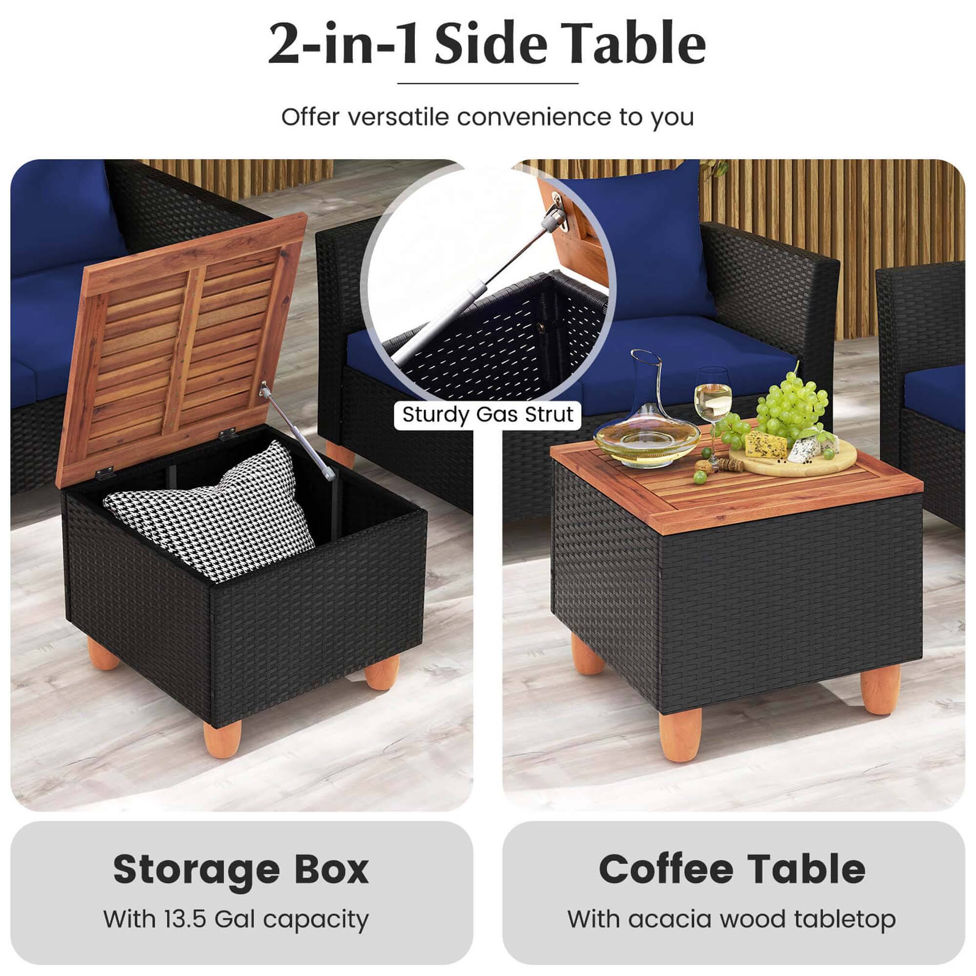 2-in-1 Side Table Offer versatile convenience to you Sturdy Gas Strut Storage Box With 13.5 Gal capacity Coffee Table With acacia wood tabletop