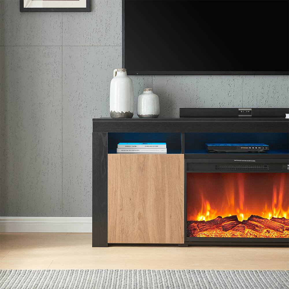 Living Essentials Corp Lenexa TV Console with Firebox Black/Walnut