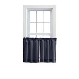 Ellis Curtain - Ellis Stacey 1.5" Rod Pocket High Quality Fabric Solid Color Window Tailored Tier Pair 56"x36" - Navy