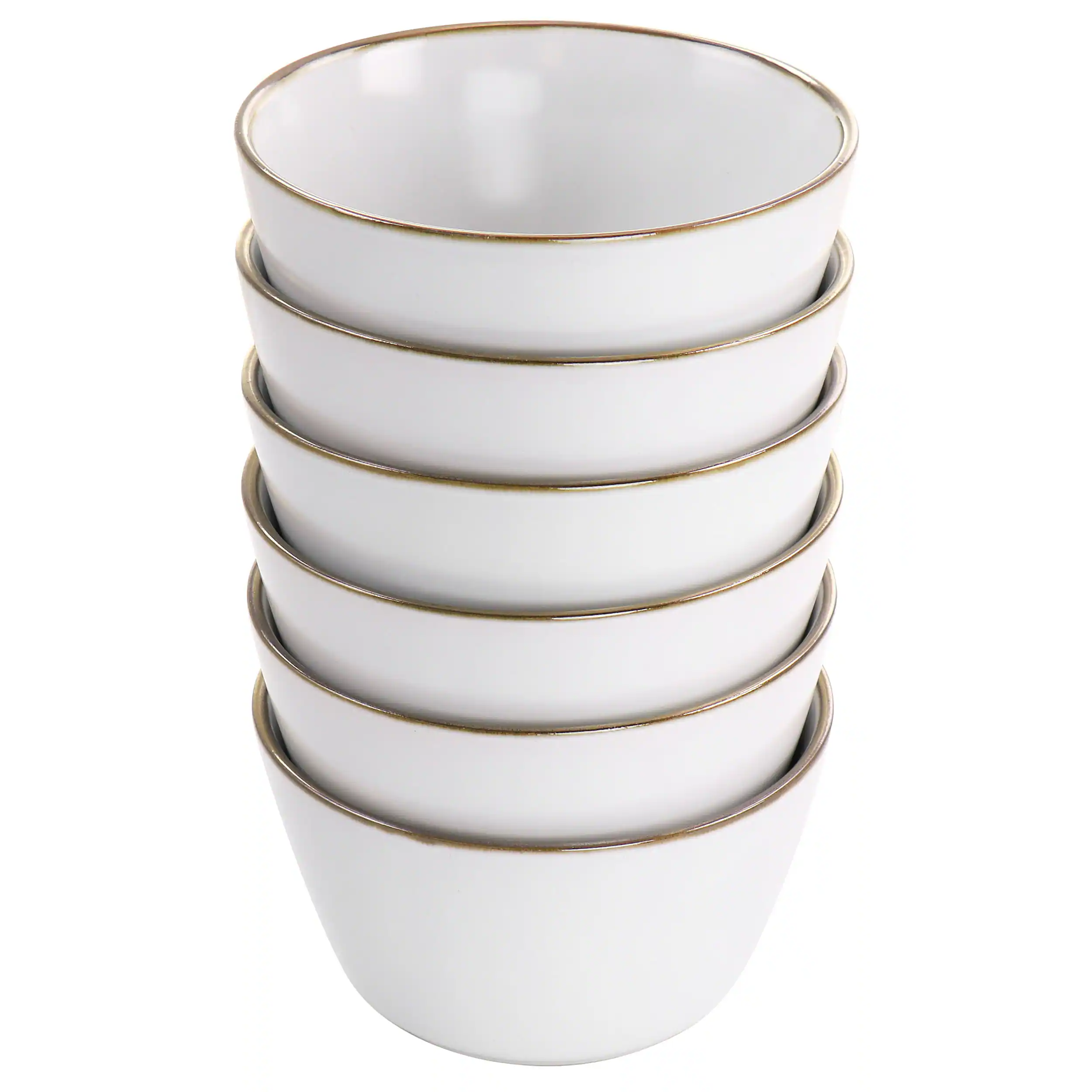 Angle. Elama - Elama Arthur 6 Piece Stoneware Bowl Set in Matte White with Gold Rim - White.