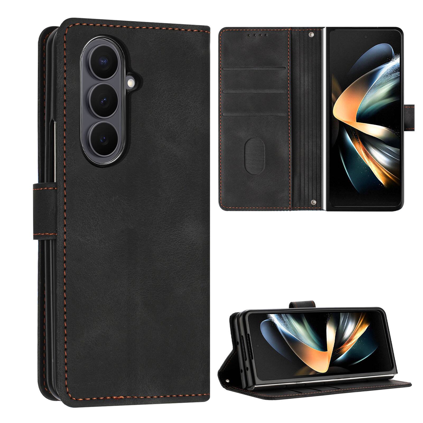 Alt View 2. Dteck - Wallet Case for Samsung Galaxy Z Fold8 Ultra, Magnetic Shockproof PU Leather Card Holder Flip Stand Hard Cover - Black.