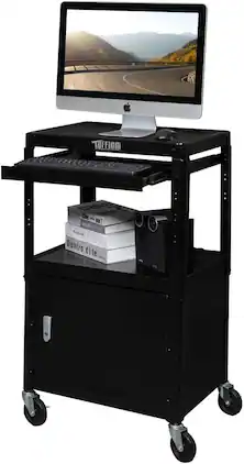 Winado - Media Cart Rolling AV Cart with Swivel Wheels & Locking Cabinet & Height Adjustable Tray for Office and Conference Room - Black