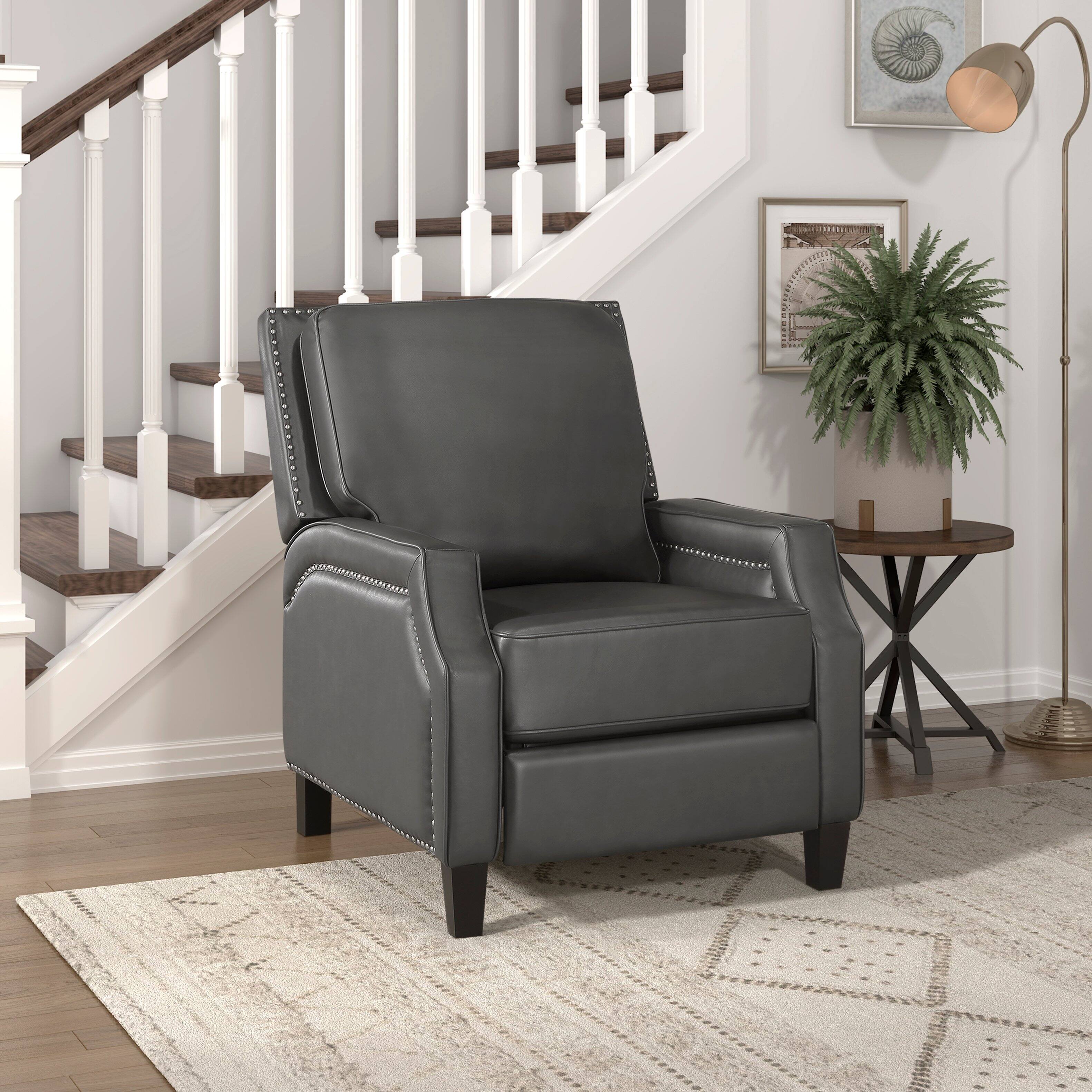Angle. TinyHomie - Push Back Reclining Chair Transitional Style Grey Color Self-Reclining Motion Chair 1pc Cushion Seat - Gray.