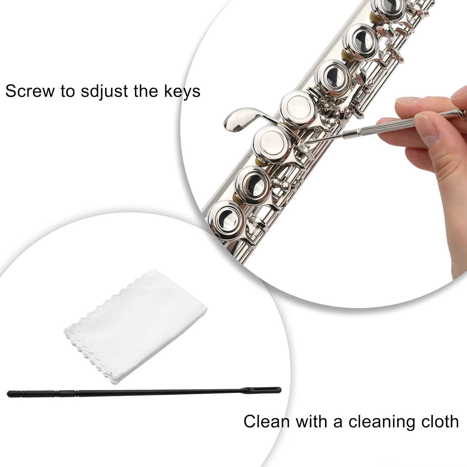 Screw to adjust the keys

Clean with a cleaning cloth