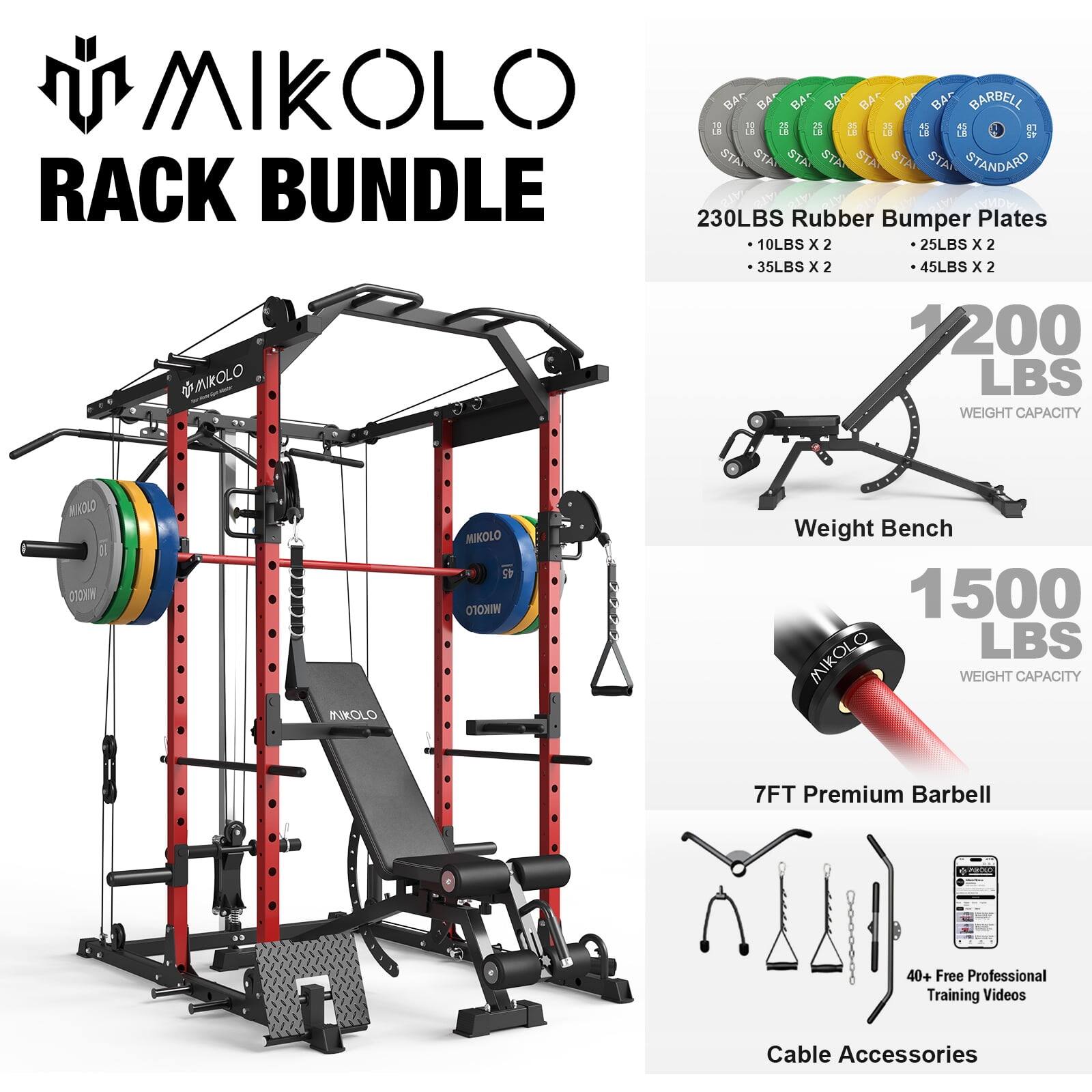 Mikolo - Power Rack Cage, 1500 lbs Weight Rack with Cable Crossover Machine, Multi-Function Squat Rack - Red price history on PriceWatchPro