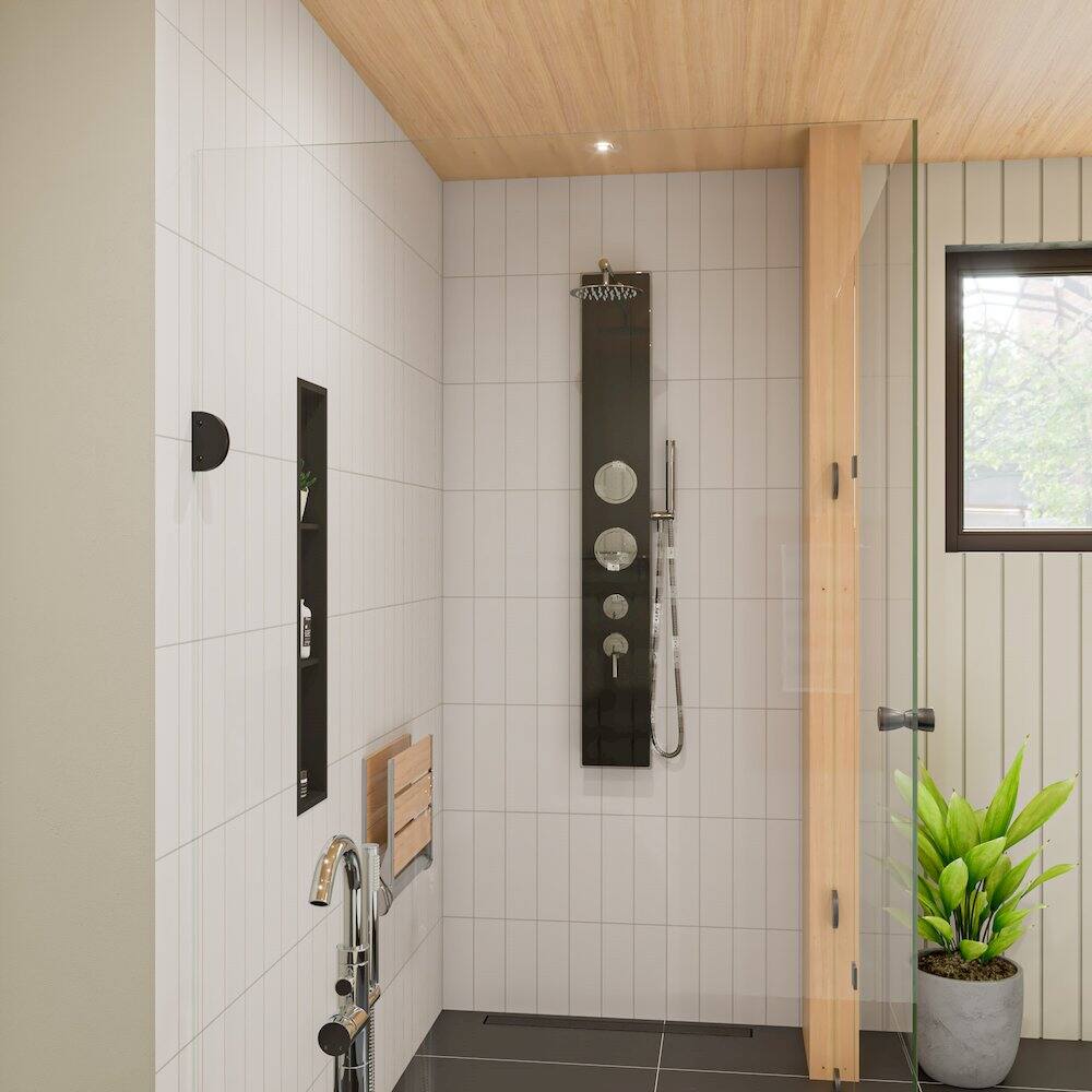 Left. Alfi - 32" Black Matte Stainless Steel Linear Shower Drain with Solid Cover - Black.