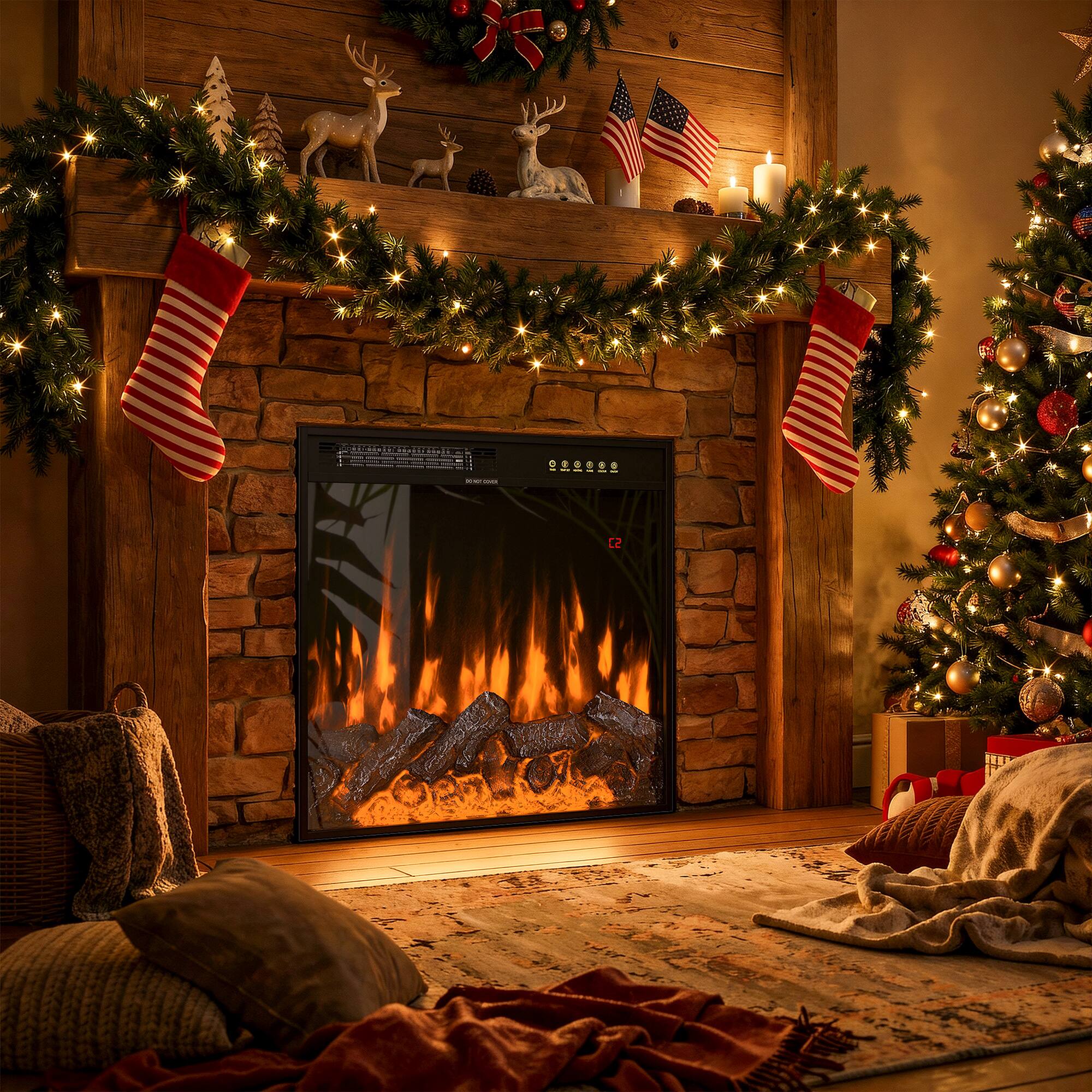 Homsee - Built-In Electric Fireplace Insert, 1500W Recessed or Freestanding Heater with Multi-Color Flame & Remote - Black - Thumbnail 3