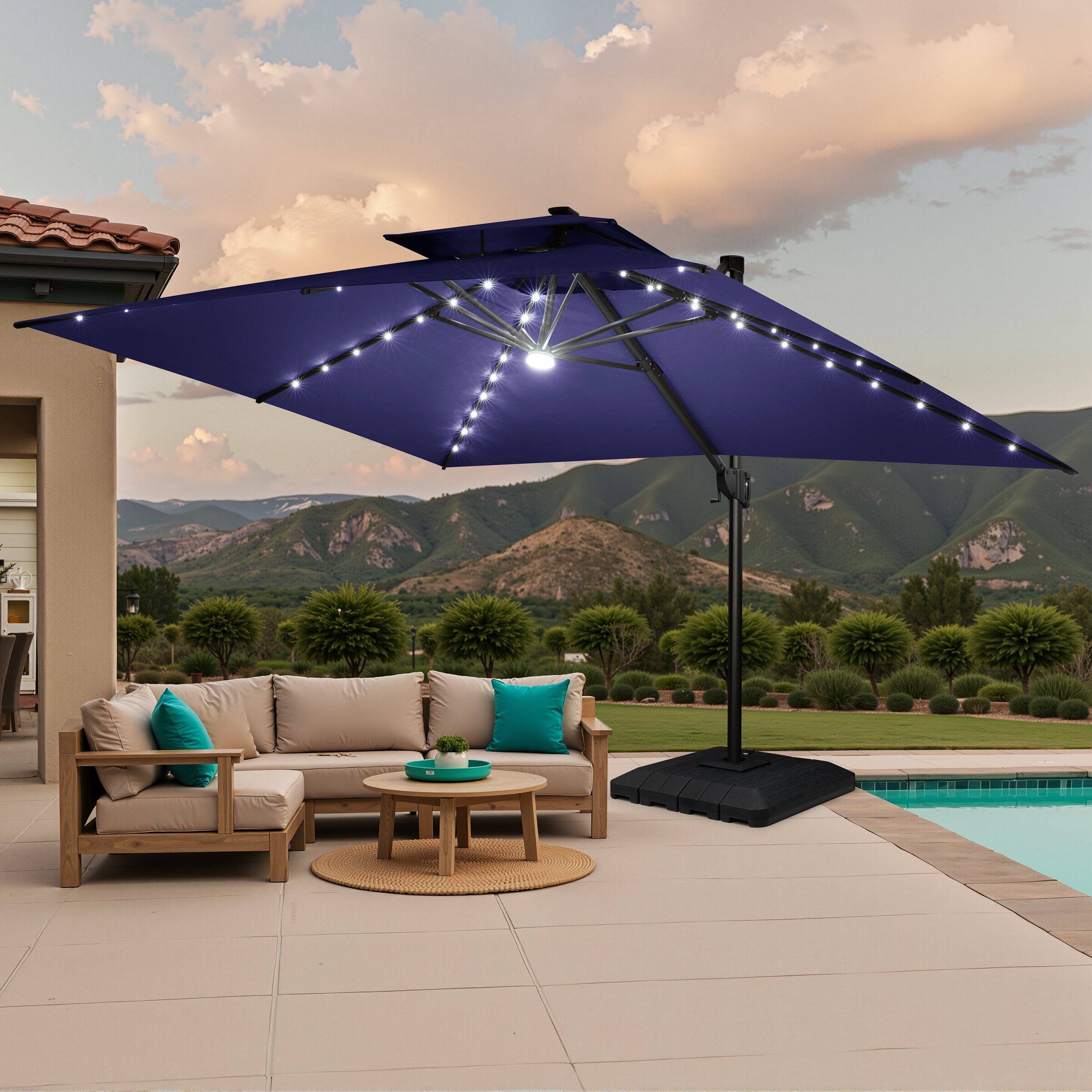 Angle. Crestlive Products - Crestlive Products 13ft UPF50+ Aluminum Slide-tilt Cantilever Patio Umbrella with Light with 350lbs Base - Navy blue.