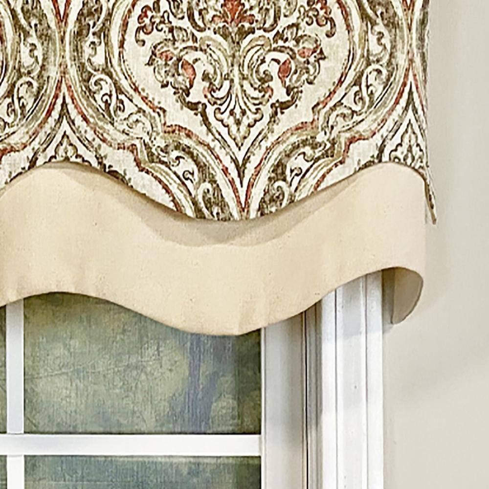 Left. RLF Home - RLF Home Diamond Damask Glory Valance Blush. 3" Rod Pocket, Layered. 50" x 16" - Blush.