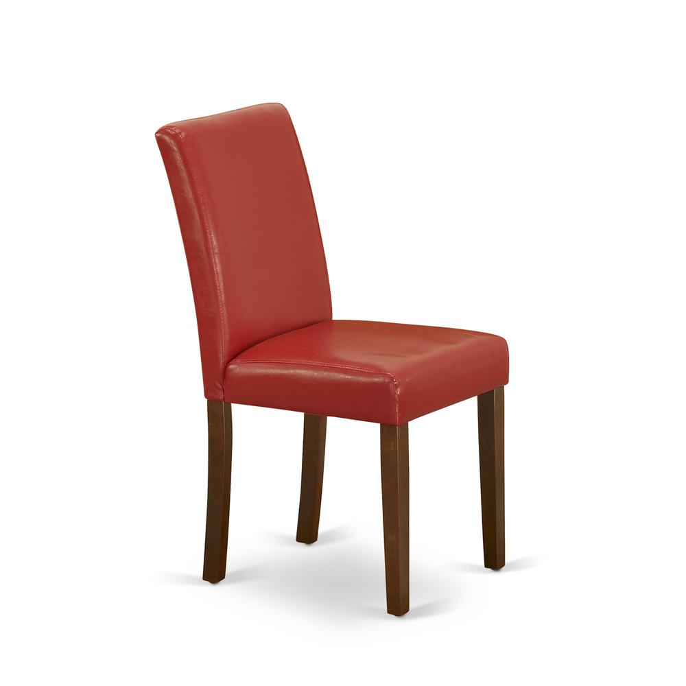 Angle. East West Furniture - AMAB3-MAH-72 3 Piece Dining Table Set - 1 Kitchen Table and 2 Firebrick Red Dining Chairs - Mahogany Finish - Mahogany.