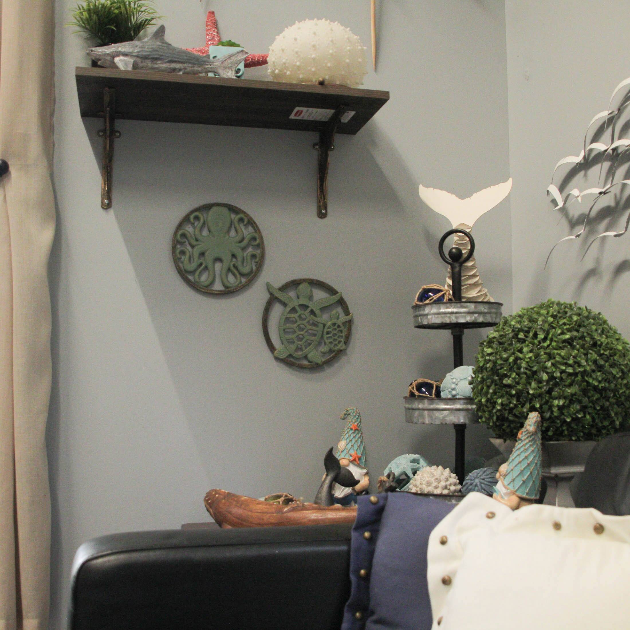 Alt View 3. Zeckos - Cast Iron Trivet Set: Nautical Octopus & Sea Turtle Design, Verdigris Finish - Green.