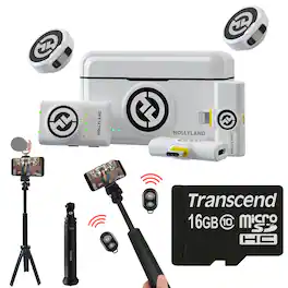 HOLLYLAND - LARK M2 DUO Combo Mic System with Foldable Tripod & 16GB microSD Card - White