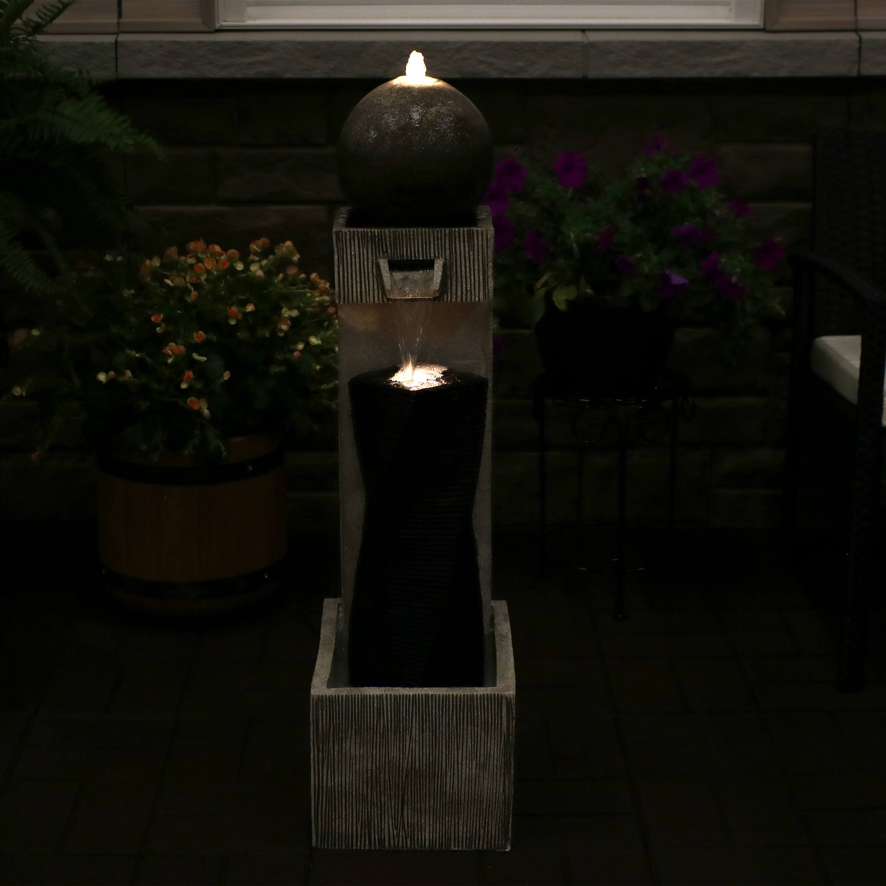 Alt View 4. Sunnydaze - Modern Artistry Outdoor Water Fountain with LED Lights - 35 in - Grey.