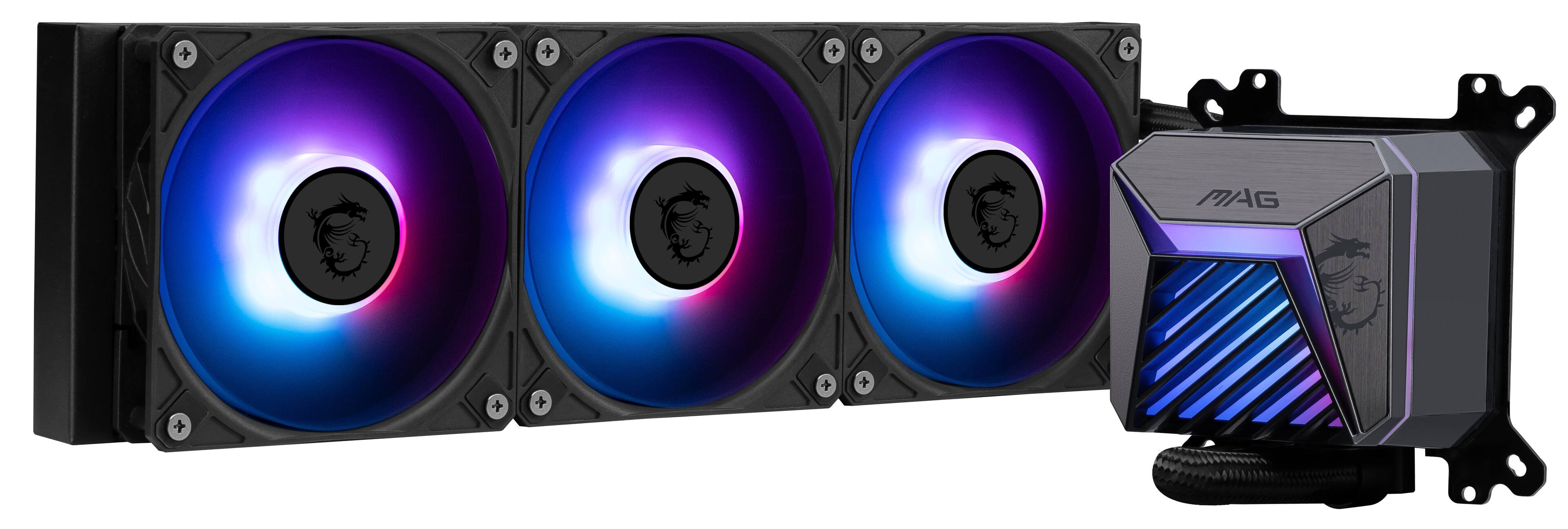 Alt View 12. MSI - MSI MAG Core Liquid A15 360 ARGB Liquid CPU Cooler, 360mm Radiator, Tri 120mm PWN Fans, RGB lighting - Black.