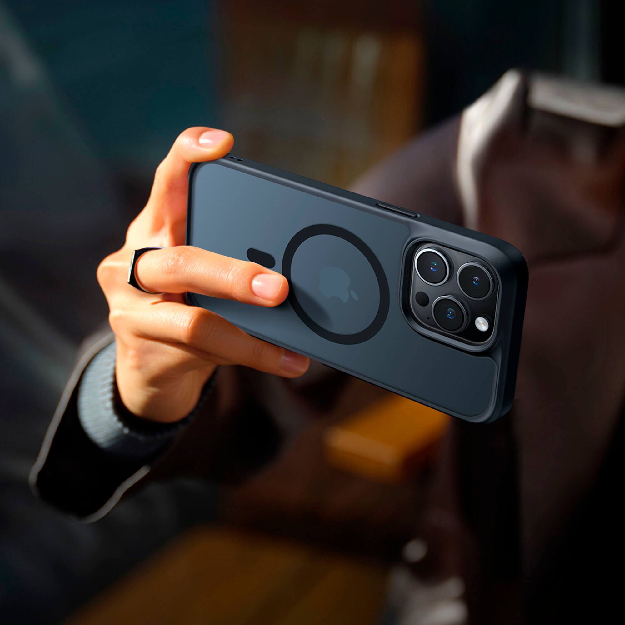 Alt View 1. TORRAS - Guardian Magnetic Military Grade Drop Tested & Compatible MagSafe slim Frosted Case designed for Apple iPhone 15 Pro Max - Black.