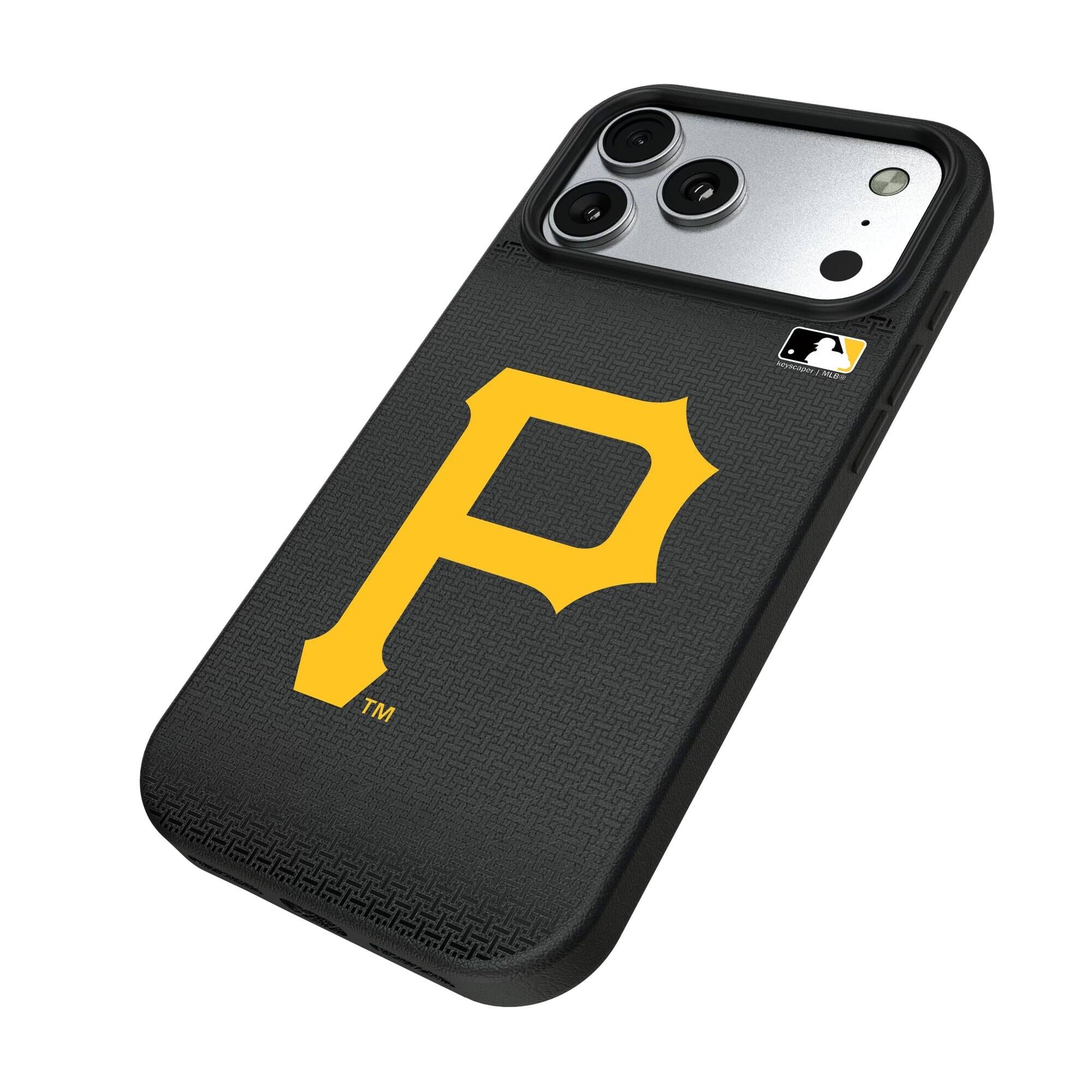Alt View 1. Keyscaper - Pittsburgh Pirates Linen Logo iPhone Magnetic Bump Case - 15 - Black.
