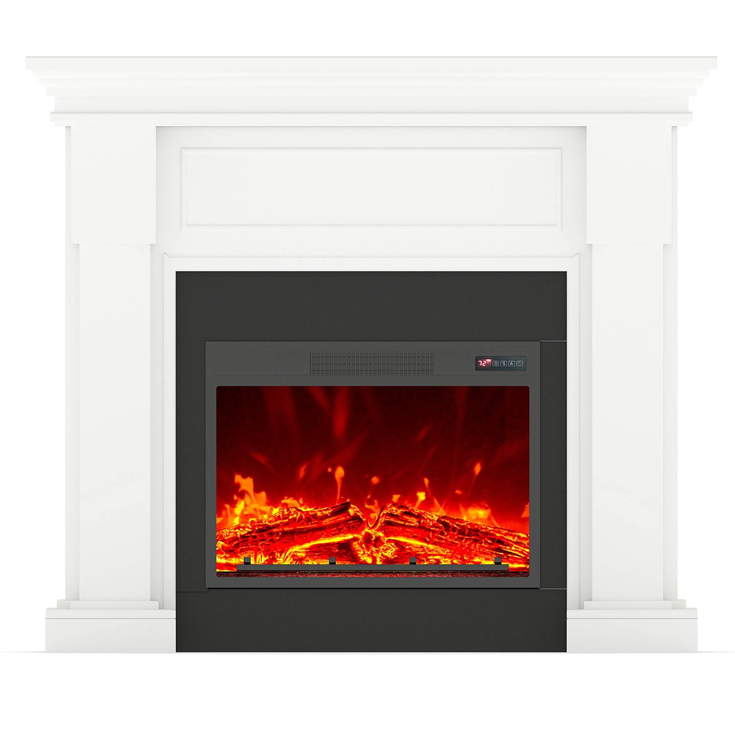 Back. Fehokinch - 48" White Electric Fireplace Mantel with Realistic 3D Flames, Remote Control & 1500W Heater - White.
