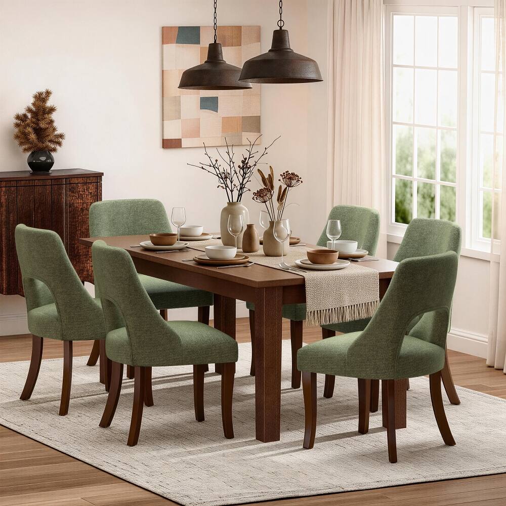 Left. Loheer - Loheer Green Upholstered Dining Chairs Set of 2 Chenille Tufted Solid Wood Legs - Green.