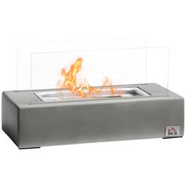 APRILSOUL - Tabletop Fireplace 13 Inch Concrete Alcohol Fireplace with Stainless Steel Lid for Indoor and Outdoor Light Grey