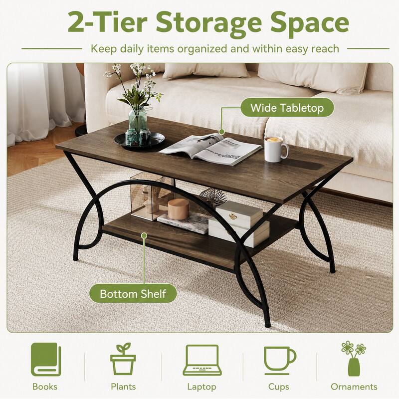 2-Tier Storage Space  
Keep daily items organized and within easy reach

Wide Tabletop  
Bottom Shelf

Books  
Plants  
Laptop  
Cups  
Ornaments