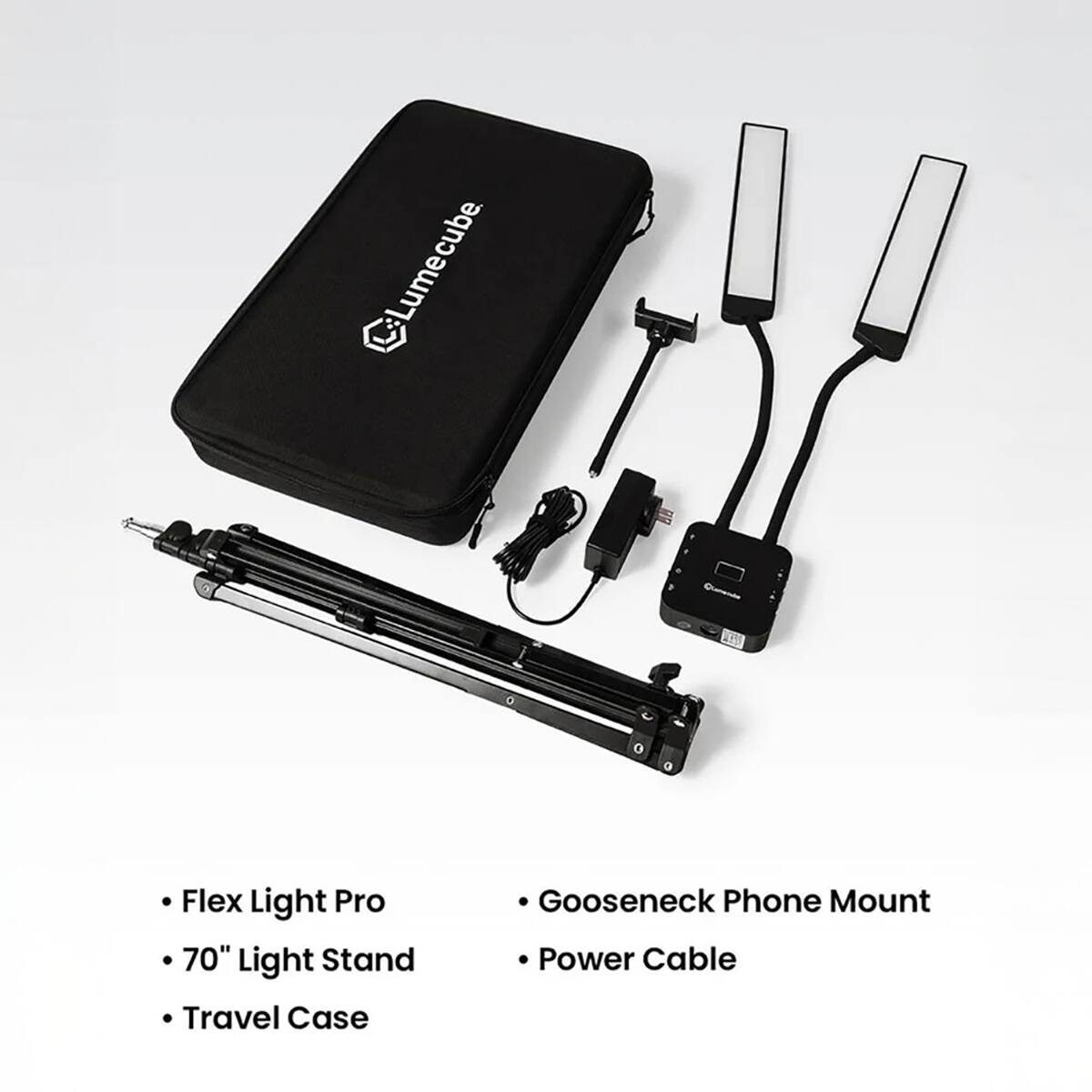 Lumecube Flex Light Pro 70" Light Stand Travel Case Gooseneck Phone Mount Power Cable