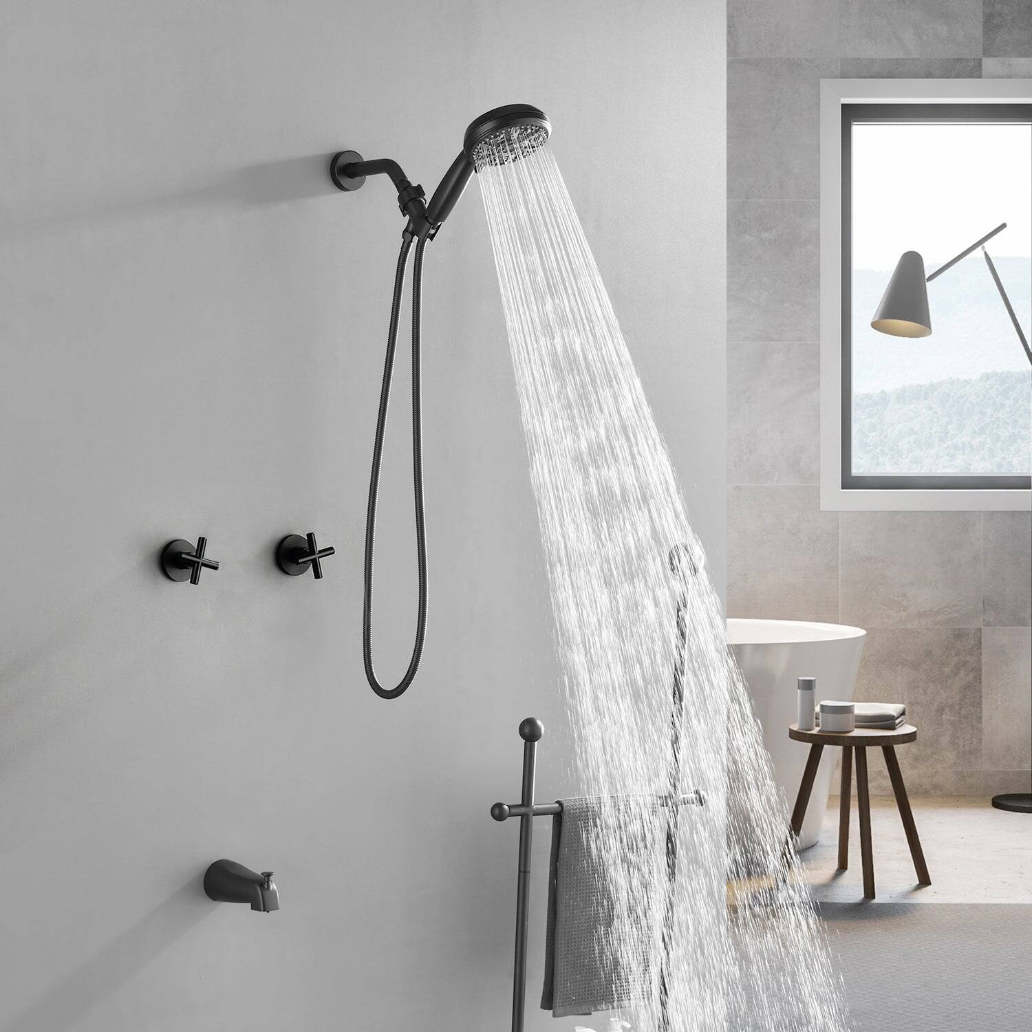 Alt View 4. Boyel Living - Matte Black Shower Set with Dual Handles and 10 Function ABS Handheld Shower - Matte Black.