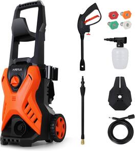 PUREPLUS - Electric Pressure Washer Car Power Washer, 4 Quick-Connect Nozzles, Max 3000 PSI 1.8 GPM, 35 FT Cord, 20FT Hose, Orang e - Orange