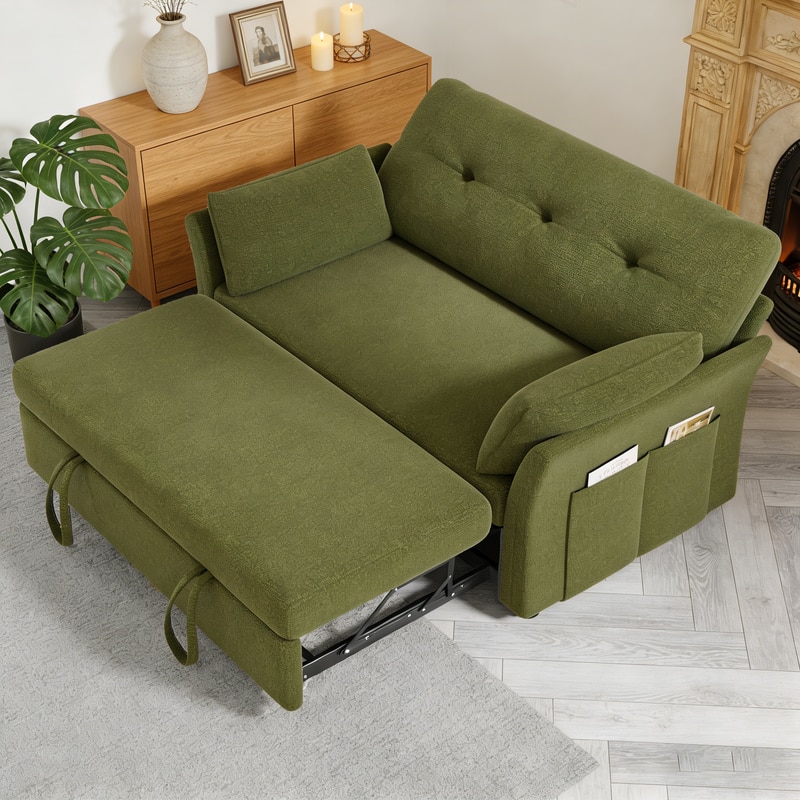 Vipbear - Convertible Sleeper Chair,3-in-1Sofa Bed with Reclining Backrest,Single Sleeper Couch with Pull-Out Bed Linen Futon Sofa - Green