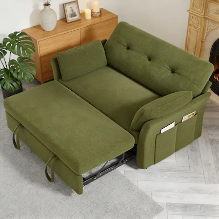 Front. Vipbear - Convertible Sleeper Chair,3-in-1Sofa Bed with Reclining Backrest,Single Sleeper Couch with Pull-Out Bed Linen Futon Sofa - Green.