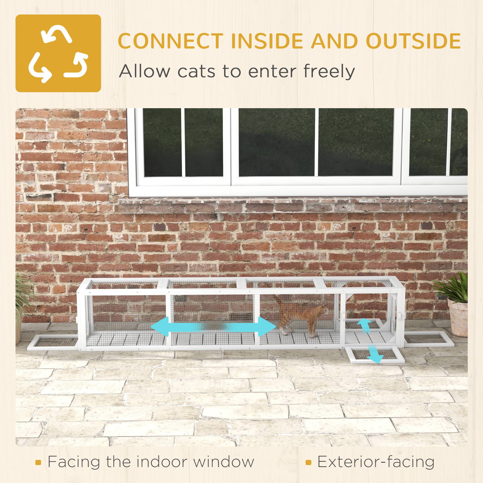 CONNECT INSIDE AND OUTSIDE  
Allow cats to enter freely  

- Facing the indoor window  
- Exterior-facing