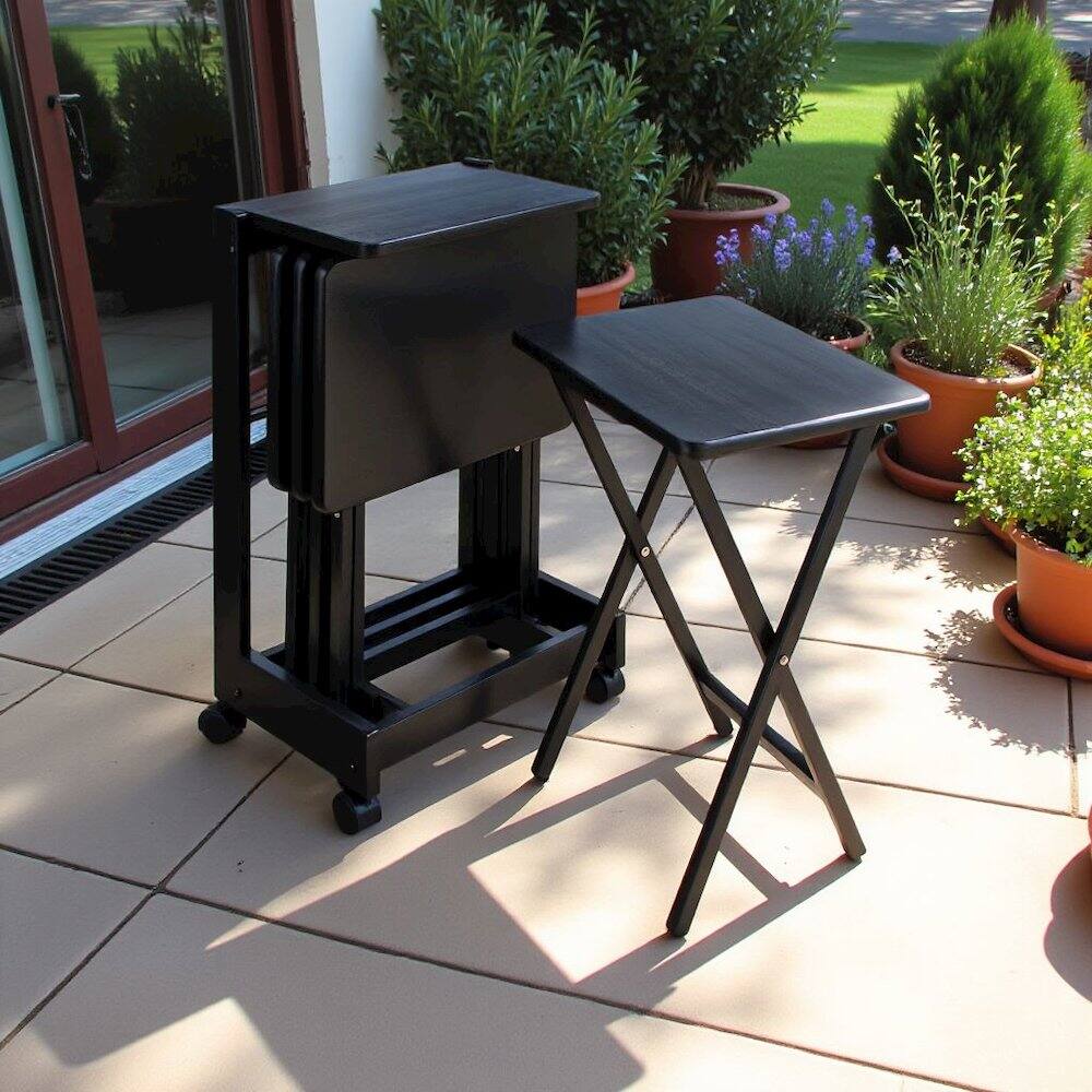 Alt View 7. FurniFact - Coffee color Solid Wood TV Trays – Folding Snack Tables for Eating and Serving - Coffee.