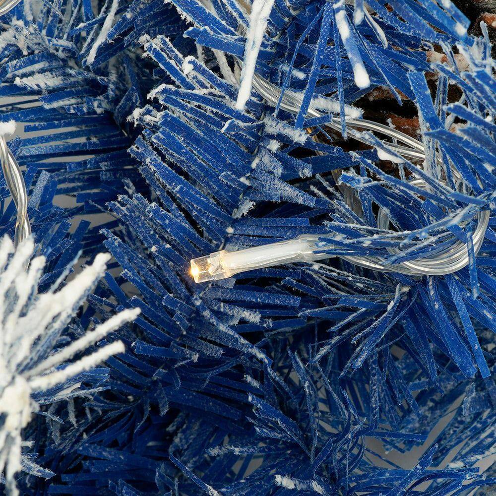 Alt View 7. Resenkos - 4-Piece Pre-Lit Christmas Set with LED Garland, Wreath, and Two Decorative Entryway Trees, Blue - Blue.