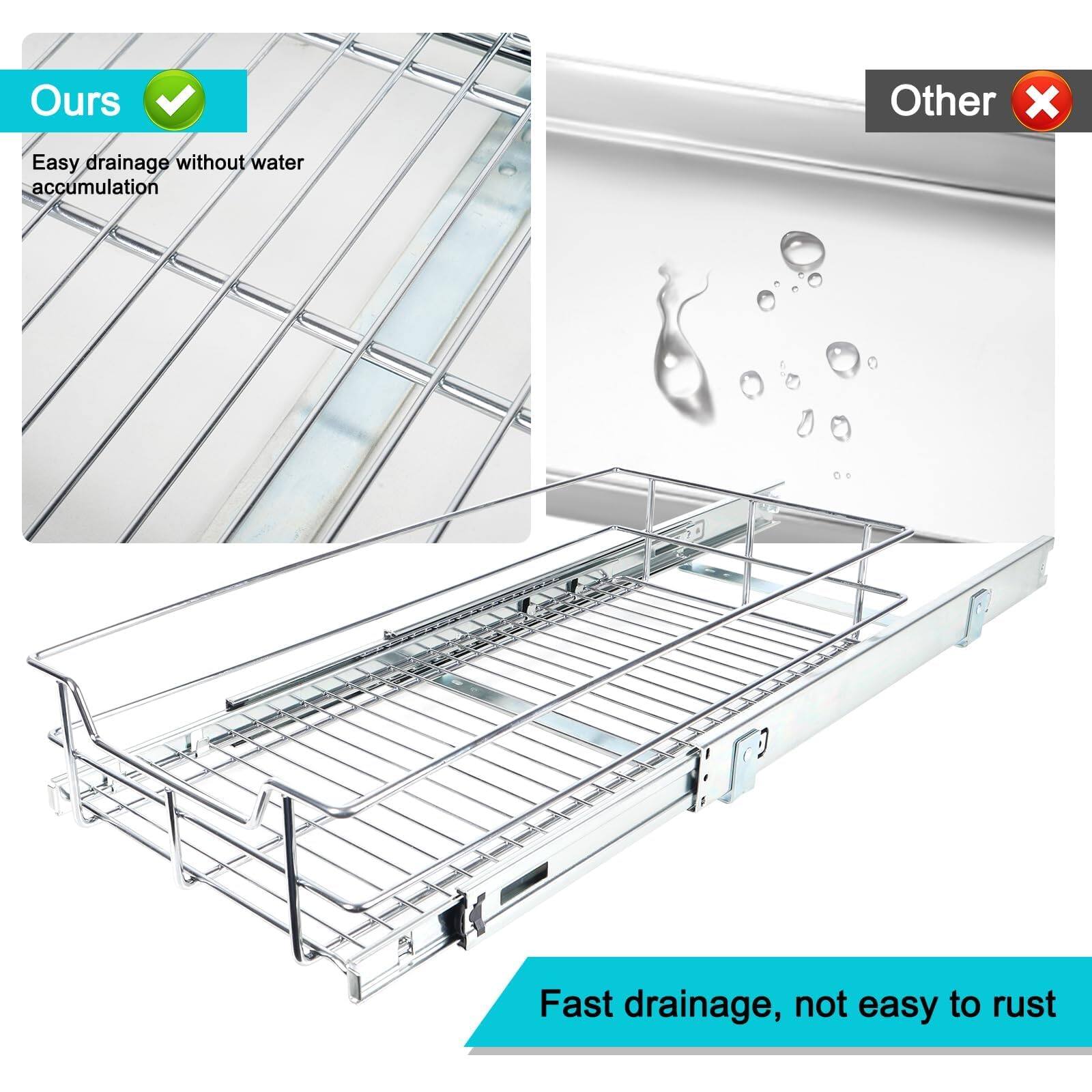 **Ours**  
Easy drainage without water accumulation

**Other**  
Fast drainage, not easy to rust