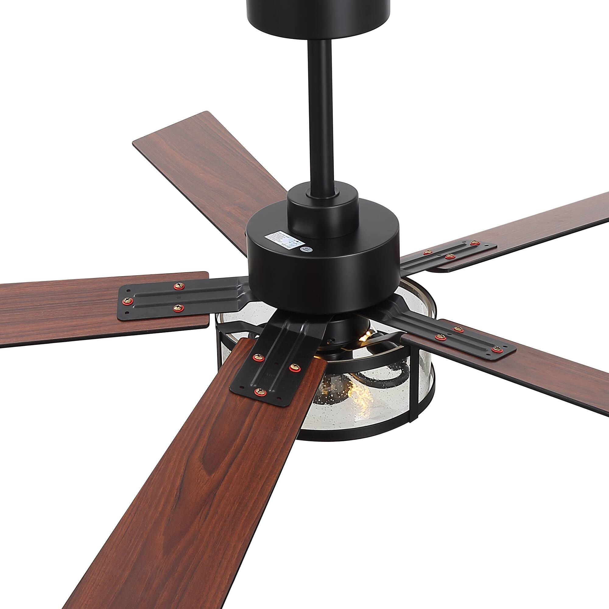 Alt View 10. Breezary - 56-Inch Ceiling Fan with Dual E12 Sockets, 5 Plywood Blades, DC Motor, 6-Speed Remote, 1/2/4h Timer, Glass Shade - 56-inch Matte Black.
