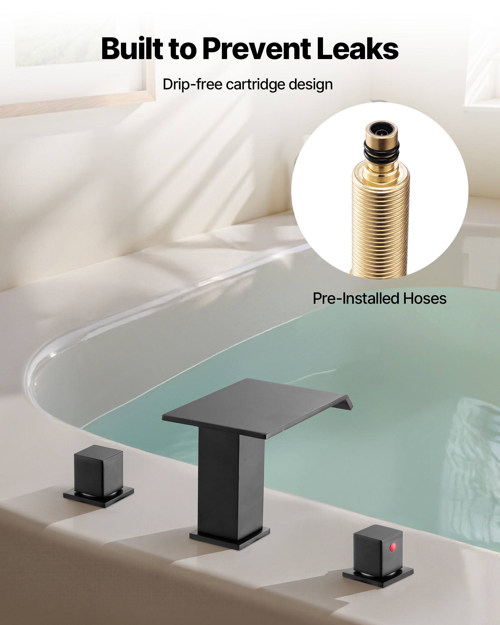 Built to Prevent Leaks

Drip-free cartridge design

Pre-Installed Hoses