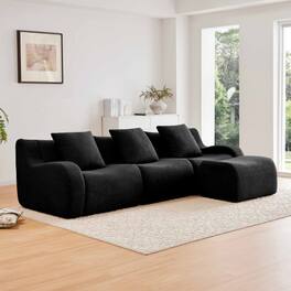 Aukfa - Modular Teddy Fabric Sofa - 3-Seat Sectional with 1 Ottoman, Soft Boneless Design for Living Room - Black