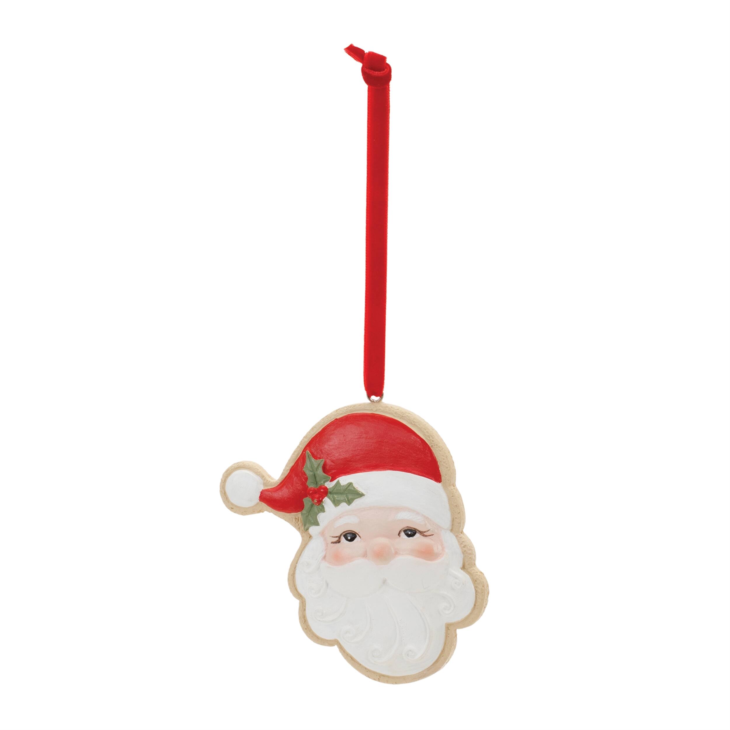 Angle. BreeBe - Frosted Santa Cookie Ornament (Set of 12) - Red, White.