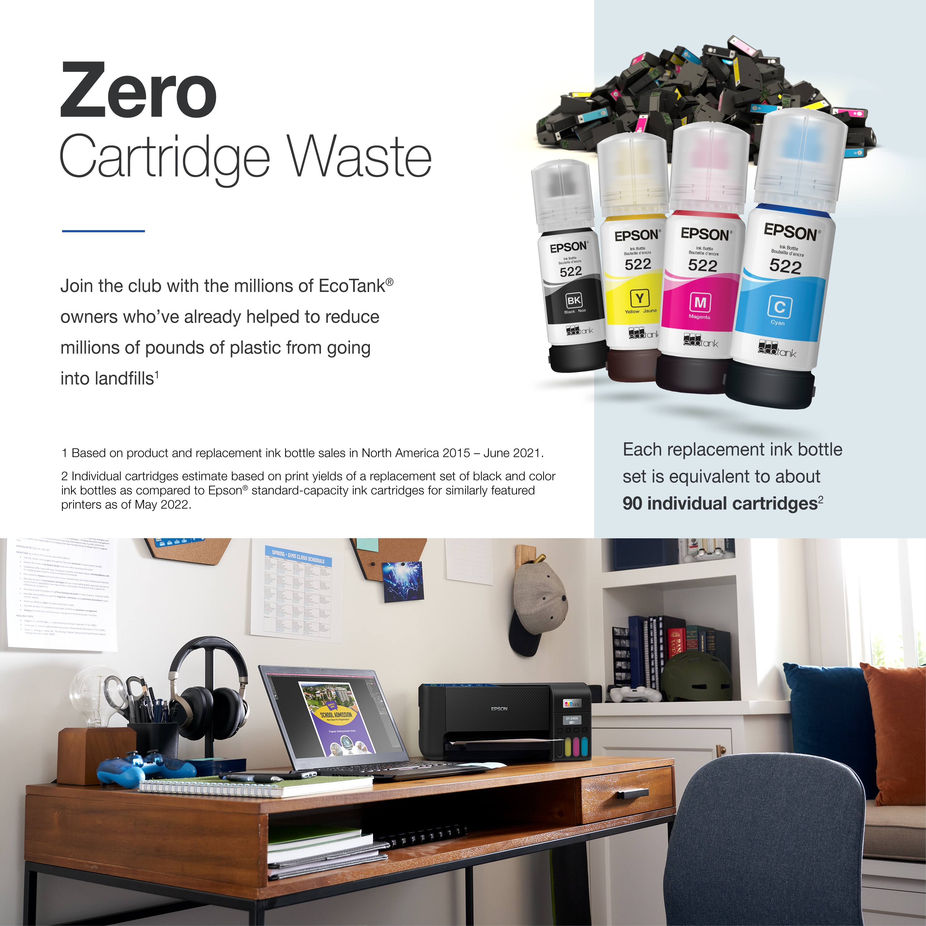 Alt View 25. Epson - EcoTank ET-2400 Wireless Color All-in-One Cartridge-Free Supertank Printer with Scan and Copy - Black.