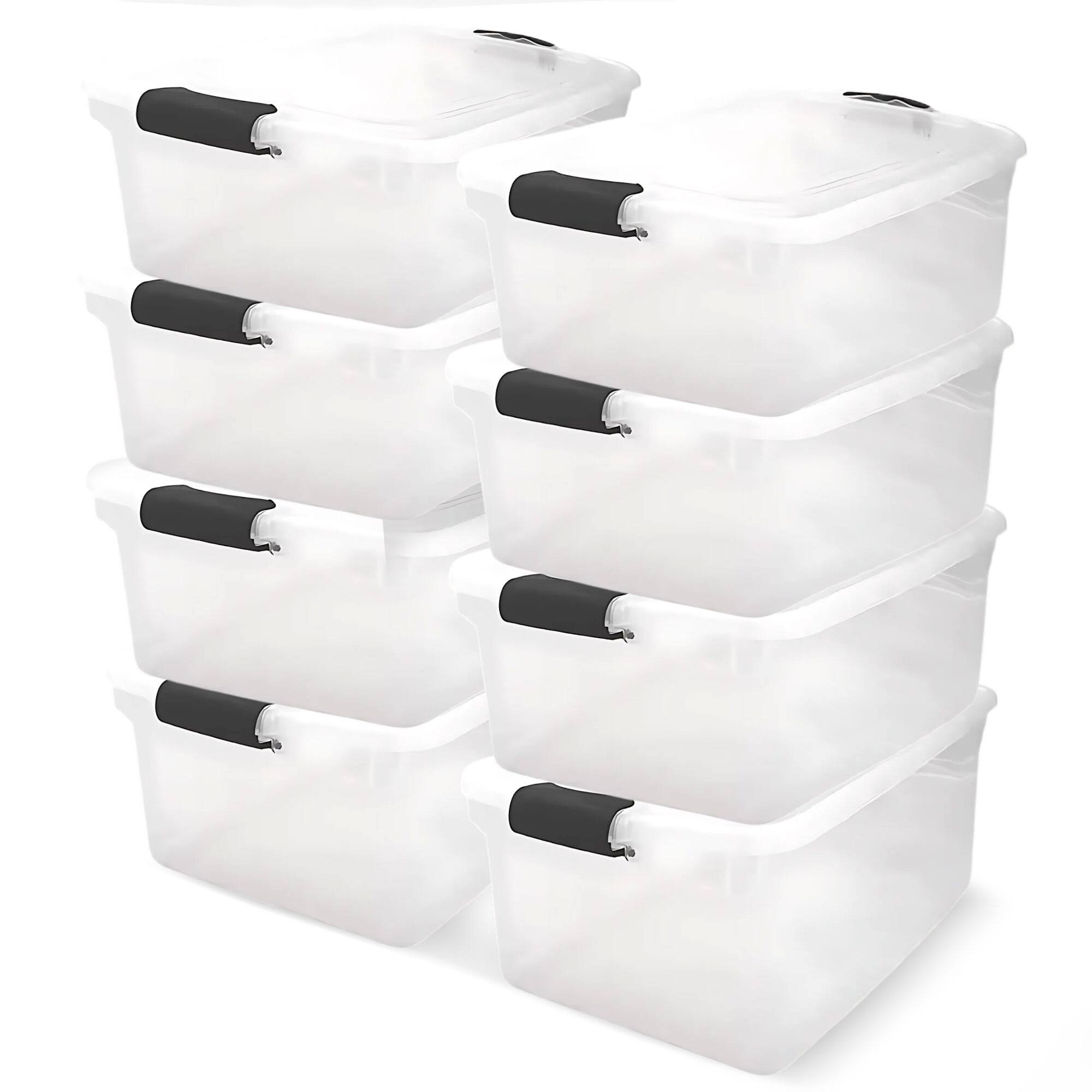 Front. Homz - Homz 64 Qt Multipurpose Stackable Storage Bin with Latching Lids, Clear (8 Pack) - Clear.