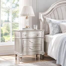 RYHNUYNE - 3-Drawer Nightstand, Silver Finish, Bedside Storage Table, 3 Drawers, Living Room and Bedroom Use - Oak