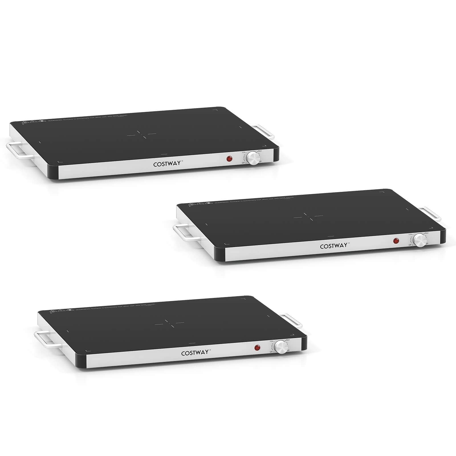 Costway - 3 PCS Electric Warming Tray Tempered Glass Food Warmer with Adjustable Temperature - Black