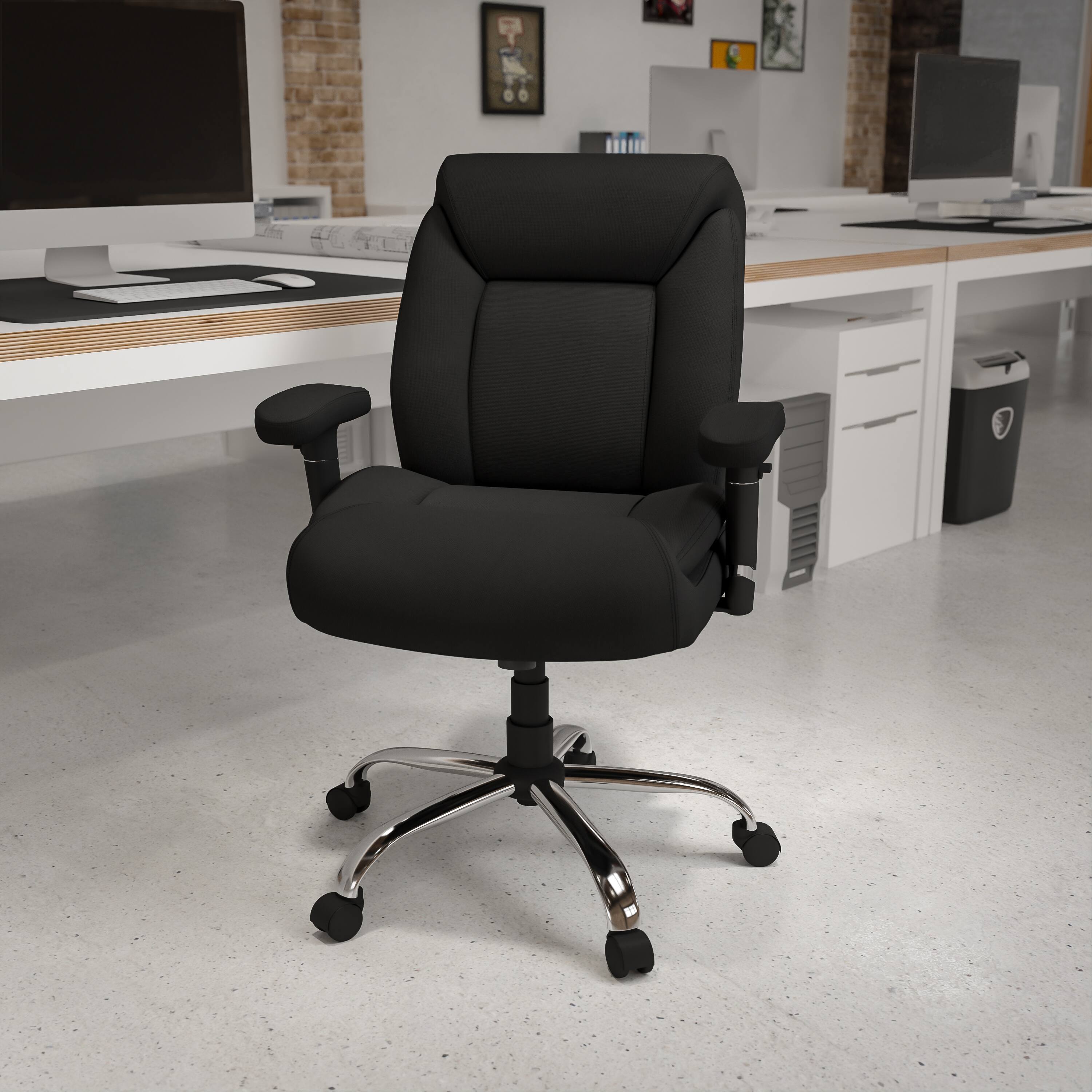Alt View 1. Emma + Oliver - 400 lb. Big & Tall Mid-Back Deep Tufted Ergonomic Task Office Chair & Arms - Black Fabric.