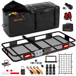 Mockins - 60 in. x 20 in. x 6 in. Cargo Carrier Hitch Mount w/ 20 Cu Ft. Cargo Bag, Rear Lights, Plate Holder and Accessories