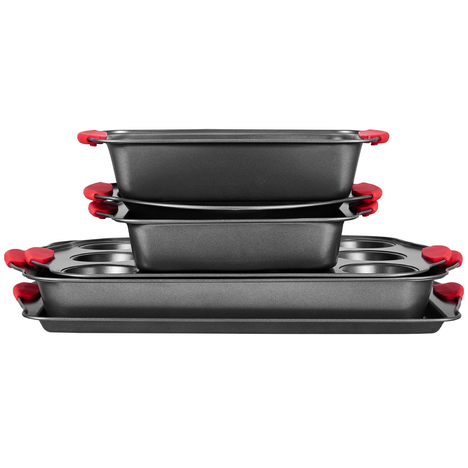 Alt View 5. VEVOR - Baking Pans Set, 6-Piece, Nonstick Carbon Steel Cookware Sheets & Trays, Stackable Kitchen Oven Bakeware Cooking Sets - Charcoal Black.