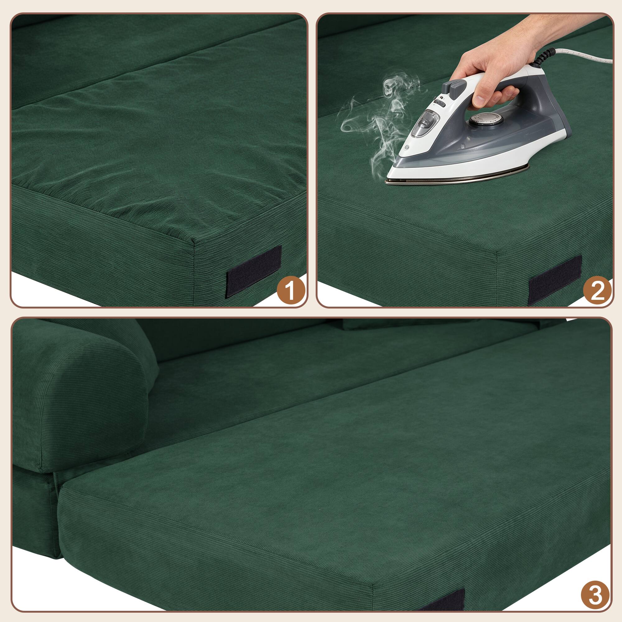 Alt View 4. Loheer - Loheer 80 Inch Convertible Sofa Bed Queen Folding Sleeper Sofa Corduroy Fold Out Couch with Storage - Dark Green.